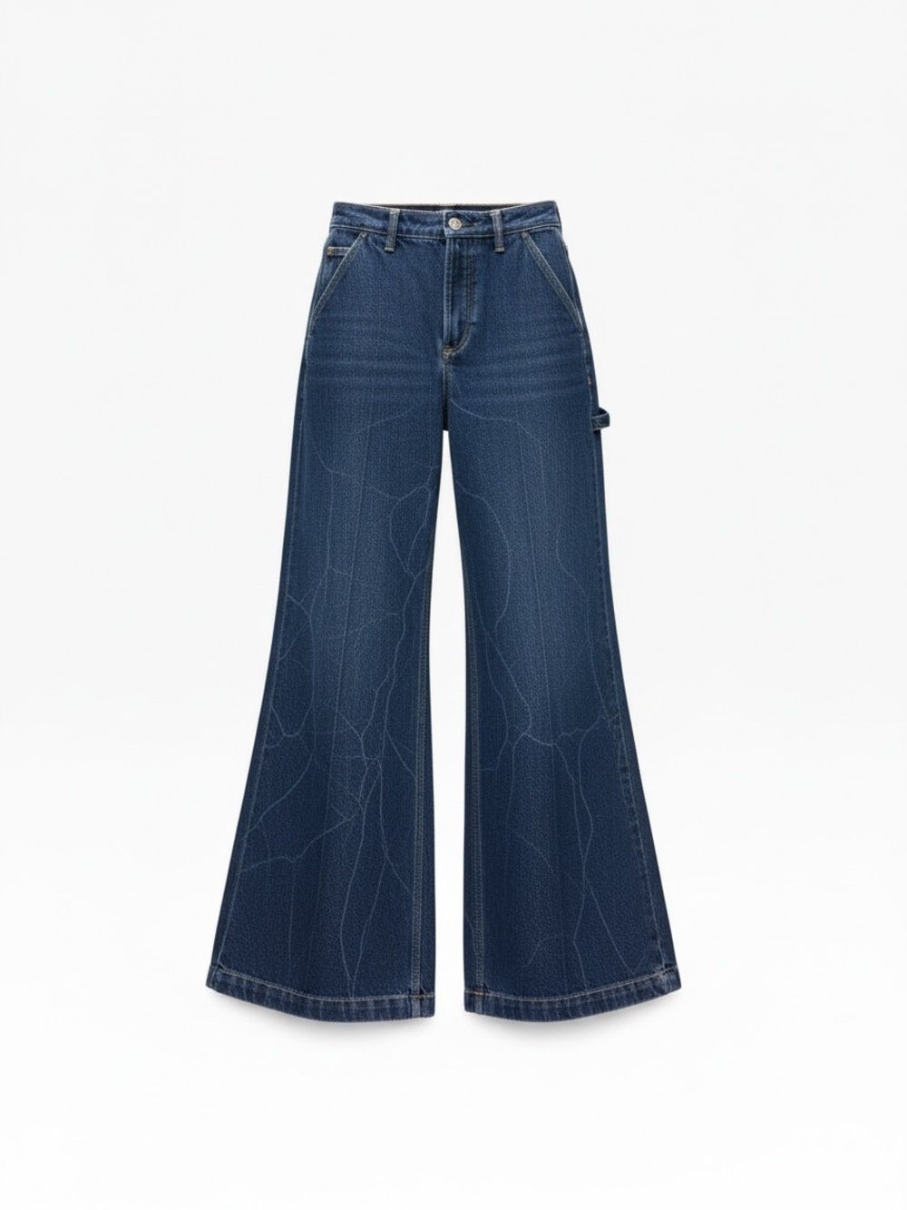 Abercrombie & Fitch Wide-Leg Flare Jeans in Dark Blue